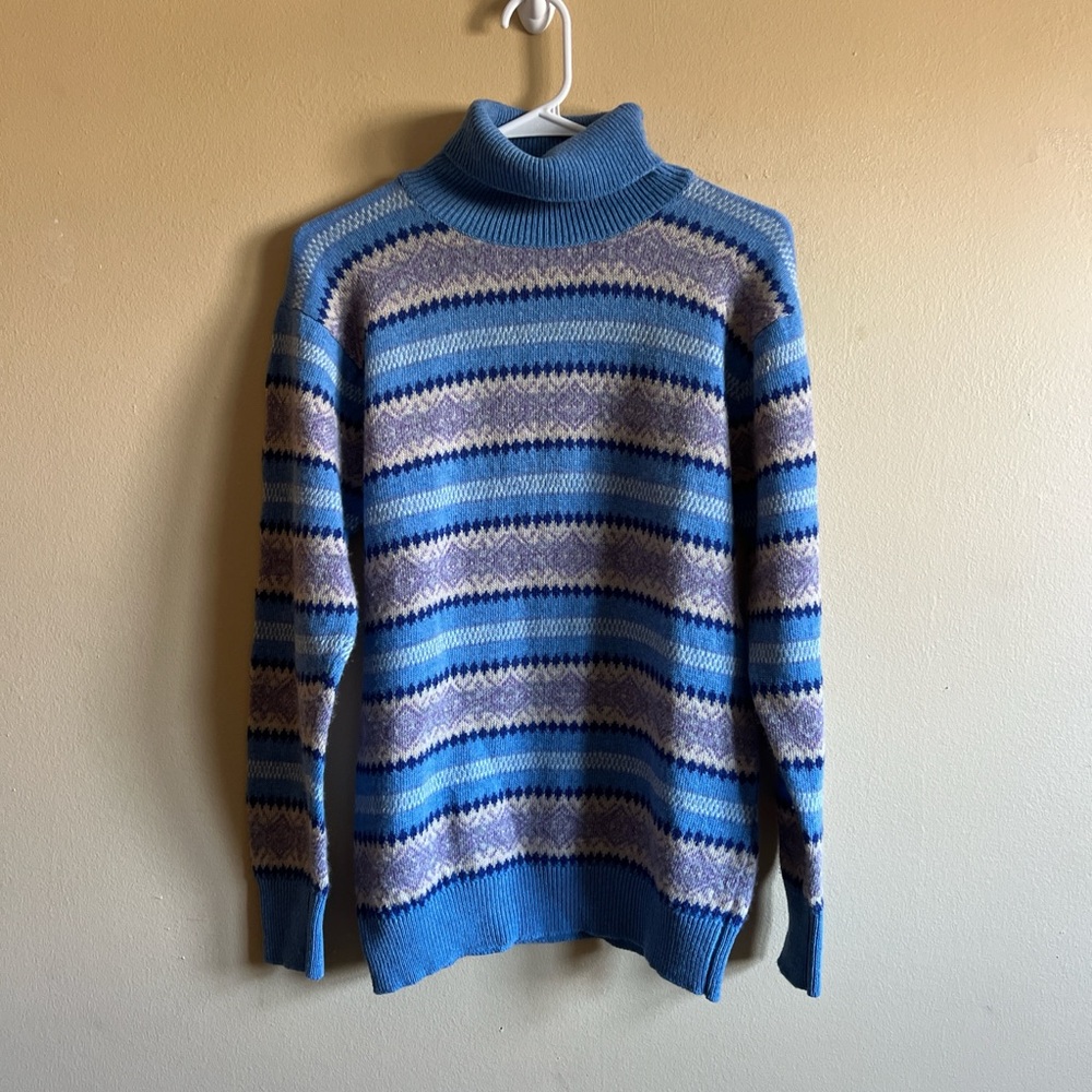 Paul Stuart Phineas Cole Blue Striped Men's lambs wool Sweater vtg from Italy S